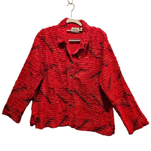 Chico's Womens L Silk Jacket Fringed layers shell buttons Classy Career boho - Picture 1 of 12